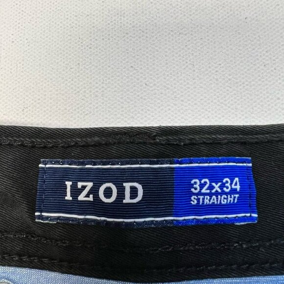 Izod Mens Chino Pants Solid Black Pockets Twill Flat Front Classic Fit 32x32.75" - Picture 10 of 11